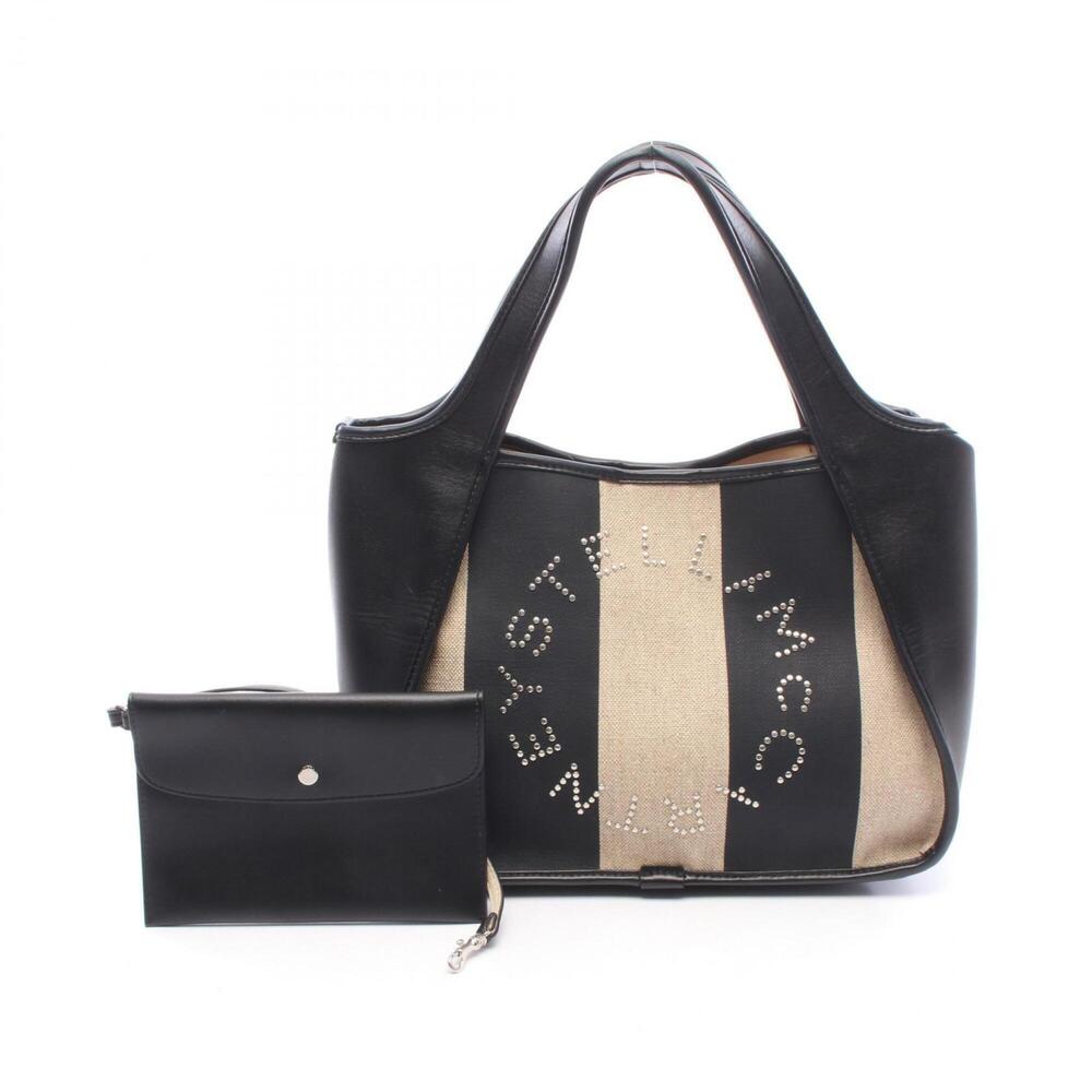 Stella McCartney Logo Tote Bag Handbag Canvas Faux Leather Women's Black/Beig...